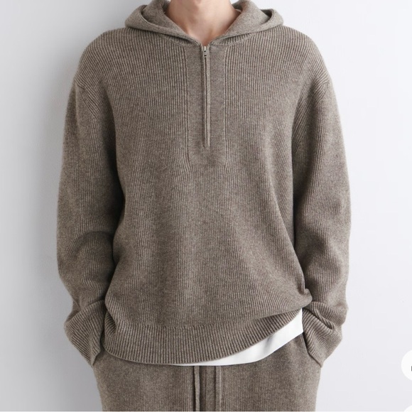 COS Knitted Merino-Yak Zip Up Hoodie in Beige Melange Size XL. NWT - Picture 2 of 13